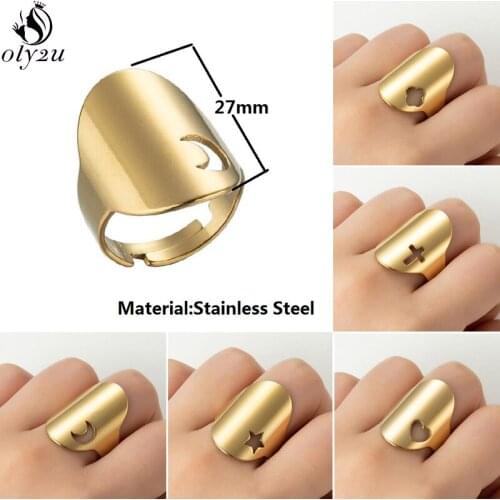 Trendy Gold Star Moon Rings Punk Hollow Out Geometry Irregular Heart Cross Flower Metal Ring for Women Girls Party Jewelry 2021