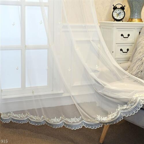 White Embroidered tulle curtains Rose for living room window bedroom blue lace screen curtain panel home decoration