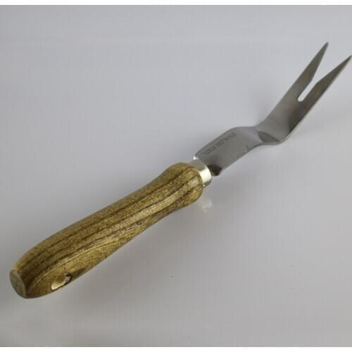 Garden Weeding Fork & Manual Weed Extractor; Long Prongs and wooden Handle