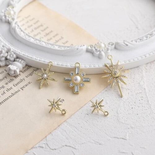 Vintage Baroque Rhinestone Imitation Pearl Six-pointed Star Pendant Earrings DIY Handmade Jewelry Earrings Accessories Material