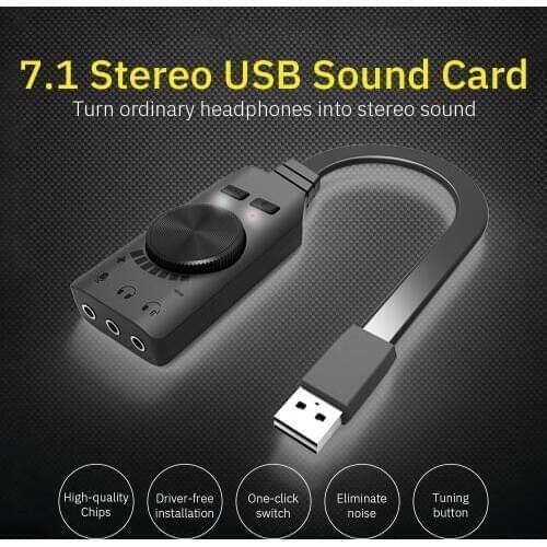 GS3 External Sound Card Virtual 7.1CH USB Sound Card Volume Adjustable 3-Port Output For Windows/Mac/Linux Game Headphone