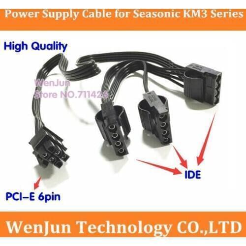 High Quality NEW PCIe PCI-E 6Pin to 3 * IDE Molex 4pin Modular Power Supply Adapter Cable for Seasonic KM3 Series