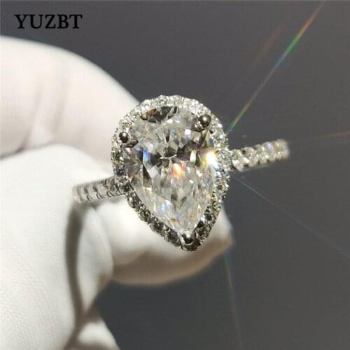 YUZBT 18K White Gold Brilliant Cut 1 Carat 7*10mm Water Drop Gemstone Wedding Ring Diamond Test Past D Color Moissanite Ring