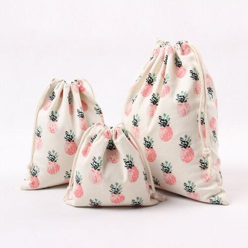 Canvas clothes Storage Bag Makeup Cosmetic bag Drawstring Pineapple Storage Bags for Coins Candy Gift