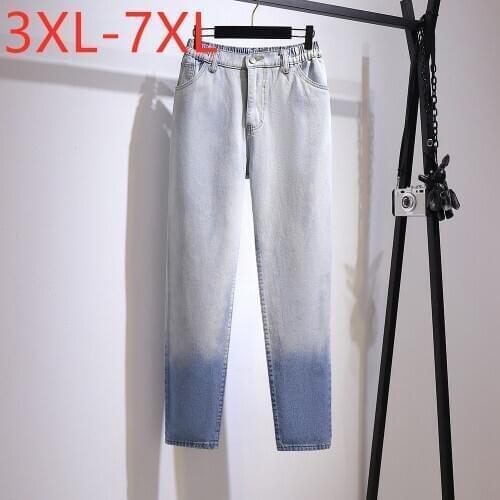 New 2020 Ladies Autumn Winter Plus Size Long Jeans For Women Large Loose Straight Cotton Blue Denim Pants 3XL 4XL 5XL 6XL 7XL