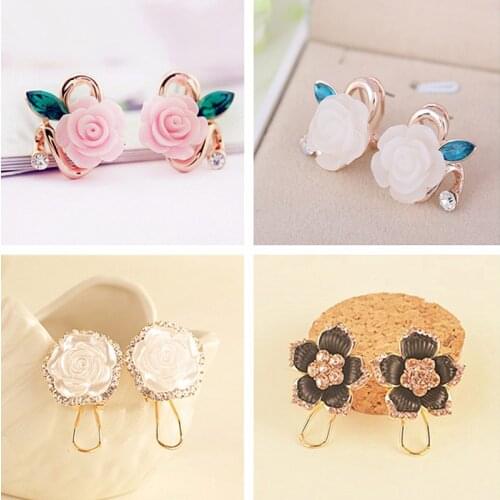 Rose Flower Earrings Crystal Stud Earring For Women Girls Fashion Oorbellen Bijoux Female Korean Jewelry Party Gifts