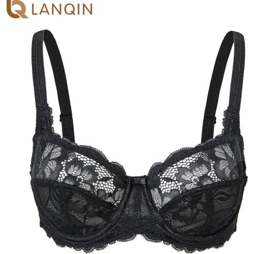 Womens Sexy Non Padded Underwire Balconette Sheer Lace Bra Plus Size