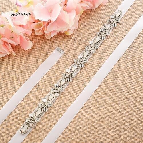 Sliver Crystal Bridal Sash Rhinestones Wedding Belt Opal Bridal Sash For Wedding Accessories J216S