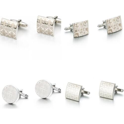 10pairs/lot Classic Laser Cufflinks Square/Round Arch Shape Laser Flower Cuff Links Mens Jewelry Accessory Wholesale