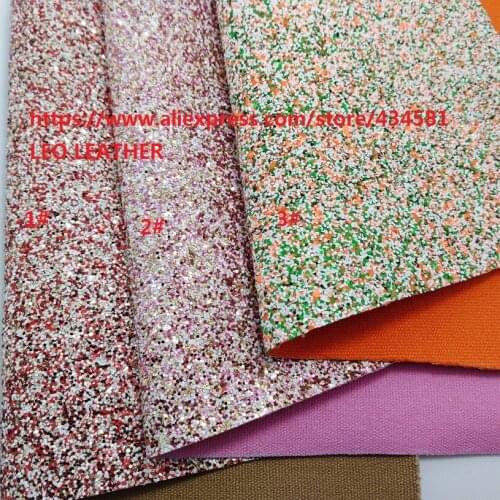 2PCS 21x29cm Chunky Glitter Leather with Color Matching Backing Synthetic Leather Artificial Leather for DIY accessories 6S24