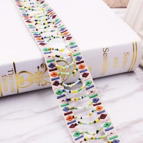 20Yards/Lot Bohemia Ethnic Embroidered Jacquard Beaded Tassel Lace Trim For Curtains Dress Handmade DIY Sewing Accessories