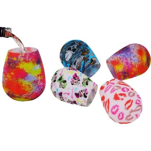 4PCS Colorful Silicone Foldable Wine Cup Sports Camouflage Water Beer Cups Digital Print Shatterproof Anti-slip Whisk Tumblers