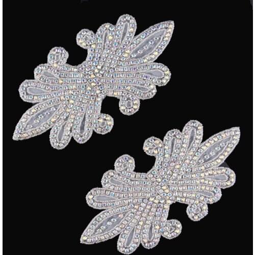 5pcs/lot)Sewing Chic Bows Bridal Beaded Crystal Rhinestone Appliques Patch For Wedding Dress/Shoes/Headbands/Sash Belt
