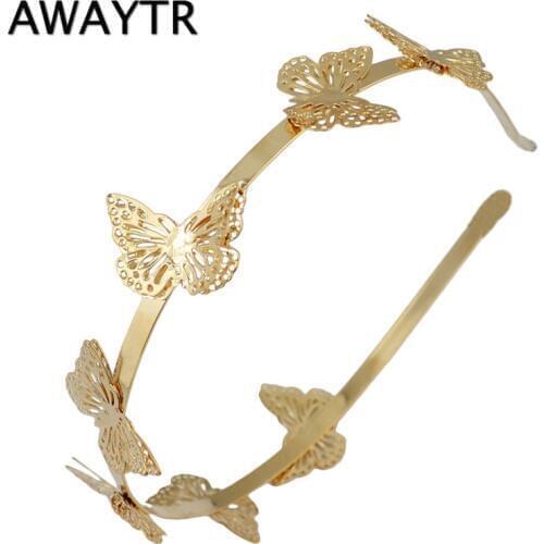 Butterfly Hair Accessories 2019 New Women Gold Plated Butterfly Headband Hairband Fashion Metal Gold Hair Jewelry