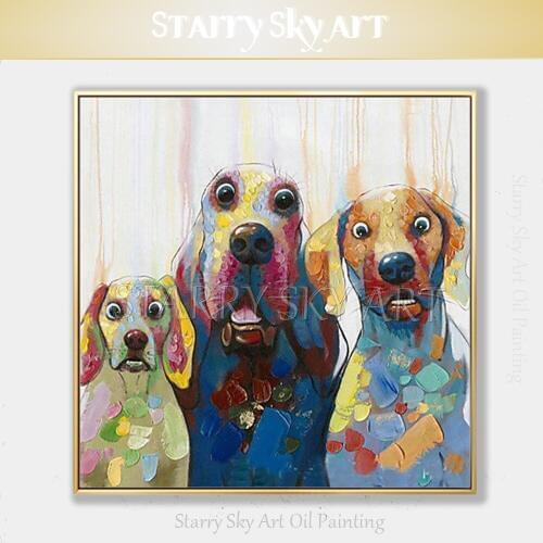 Free Shipping Kinds of Animals Oil Painting Modern Wall Decoration Pictures Hand-painted Funny Dog Oil Painting for Wall Decor