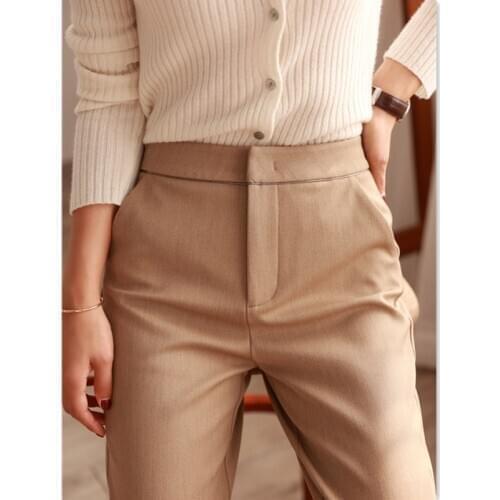 2020 Professional Office High Waist Loose Slim Suit Pants Women Black Casual Pants Straight Cigarette Pants Carrot Pants