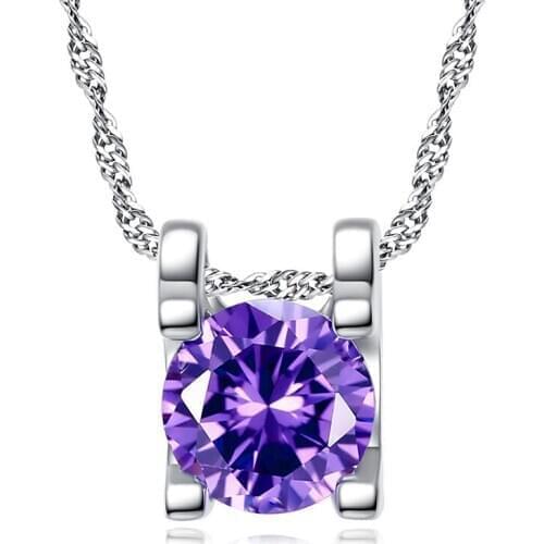 1 piece round four claws shape hanging pendant necklace setting cubic zirconia water wave chain silver color necklace for women