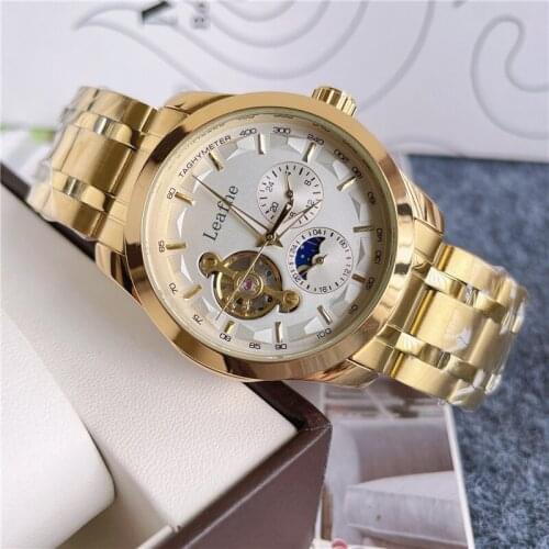 Luxury Mens Mechanical Watches Large Flywheel Sun Moon Function Stainless Steel Butterfly Clasp Dial Diameter 43mm Black Clock