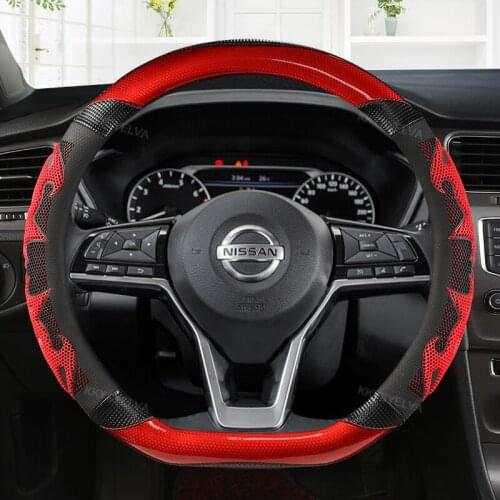D Shape Steering Wheel Cover Leather + Carbon Fibre for VW GOLF 7 2015 POLO JATTA Suzuki Swift Nissan Rogue 2017 2018 2019 2020