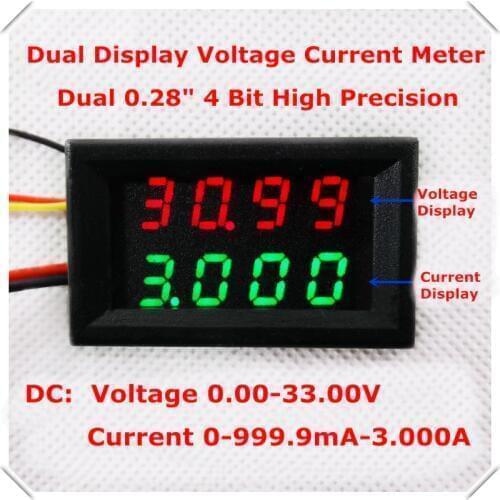 RD Dual LED Display 4 bit 0.28 Digital Ammeter Voltmeter Car voltage current meter DC 0-33.0V/1A/3A 5 wire [4pcs/lot]