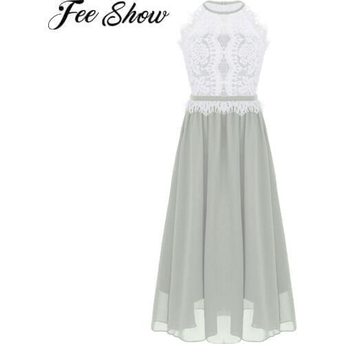 Kids dresses for girls Halter Lace Flower Girl Dress vestidos Princess Pageant Wedding Bridesmaid Party Ball Gowns Summer Dress