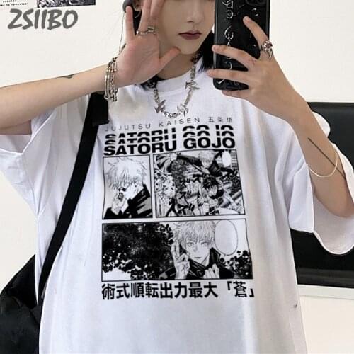 Harajuku Tops Jujutsu Kaisen Gojo Satoru Mens tshirt Unisex T Shirt Japanese Anime Printed Yuji Itadori T-Shirt Male Streetwear