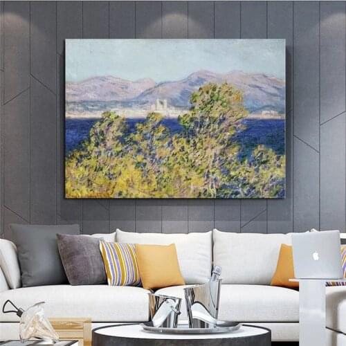 100% Hand Painted Claude Monet Impression Antibes Seen from the Cap Marten, Mistral Wind, 1888 Landscape Art Oil Painting