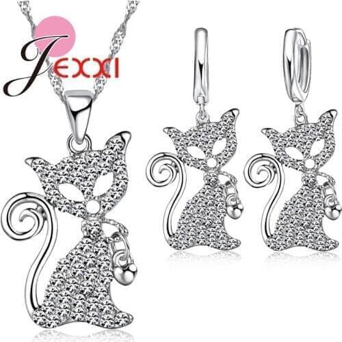 Hot Sale 925 Sterling Silver Drop Earrings Pendant Fashion Cubic Zircon Fox Shape Necklace Jewelry Sets For Women