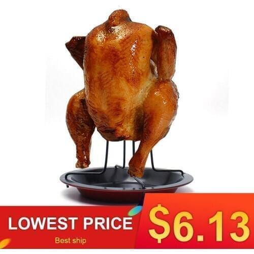 Creative Chicken Turkey Grill Roaster Oven Rotisserie BBQ Grill Rack Stand Holder Tray Turkey Vertical Poultry Roaster Rack Tool