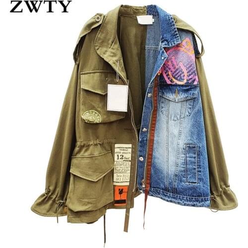 ZWTY New Fashionable Versatile Jacket, Loose Stitching Contrast Color, Denim Jackets For The Womens Trend Spring Autumn 2021
