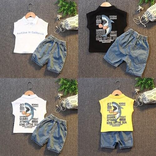 Summer Baby Boys Clothing Set 1-6T New 2021 Cotton Bebes Kids Sleeveless Tops + Denim Shorts 2pcs Clothes Costume for Baby