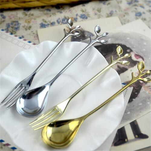 Chic Stainless Steel Coffee Spoon Branch Shape Dessert Spoon Metal Ice Cream Candy Tea Spoon Vintage Royal Tableware