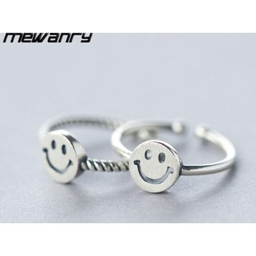 Mewanry 925 Sterling Silver Smiley Opening Adjustable Rings for Women New Fashion Sweet Trend Party Jewelry Gifts Wholesale