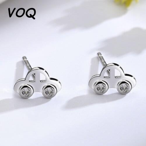 VOQ 925 Sterling SilverCute and Adorable Car Earrings Student Fun Minimalist Mini Zircon Car Earrings