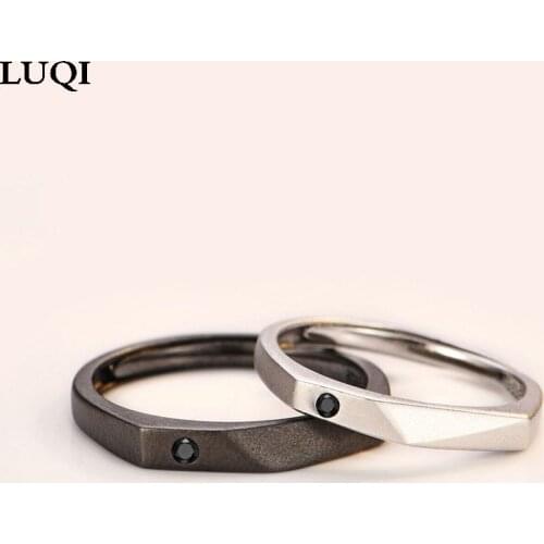 Fashionable Men And Women S925 Silver Irregular Cut Three-Dimensional Black Zircon Simple Adjustable Couple Rings 219