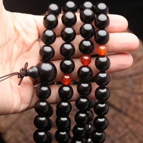 Natural Black Wood Rosary Tibetan Buddhist Rosary 12mm108 Beads Wooden Necklace Bracelet Jewelry