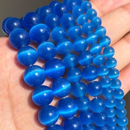 Natural Stone Beads Blue Cat Eye Opalite Round Loose Waist Glass Beads for Jewelry Making Diy Needlework Bracelet 15''4 6 8 10mm