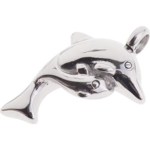 Dolphin Mom Baby Memorial Keepsake Ashes Hair Urn Stainless Steel Pendant