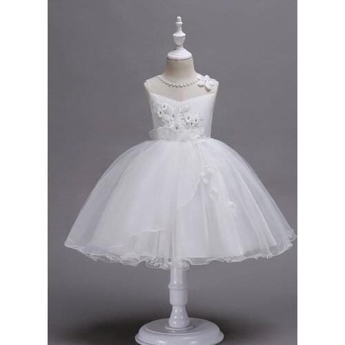 CAILENI Children Ceremony Princess Dress White Lace Mesh Frock For 3-14 Years Wedding Party Ball Gown Kids Dresses For Girls