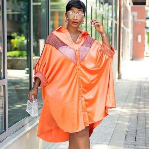 Women Solid Shirt Dress Half Batwing Sleeve Casual Loose Button Up Blouse Dress Fashion Streetwear Party Dress