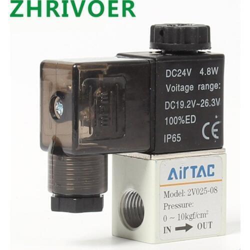 2V025-08 Pneumatic Control Valve , 12V 24V 110V 220V 1/4" 2 Position 2 Port AirTAC Air Solenoid Valves