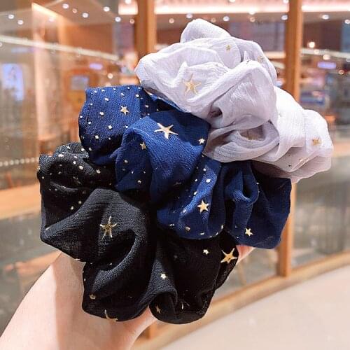 2020 New Black/Gray/Navy Star Scrunchie Women Elastic Hair bands Lace Gum Hair Tie Ponytail Hold Hair Accessories
