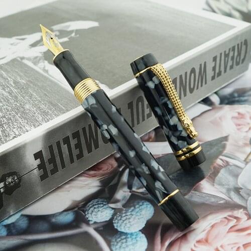 Crocodile Celluloid Fountain Pen Ice Black Medium Nib 0.7mm Writing Gift Ink Pen, Unique Crocodile Clip for Office Business Home