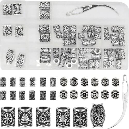 Viking Rune Alphabet Character Beads Beard Beads for Men 61 Pieces Set Vikings Runes Beads Norse Dreadlock Beads