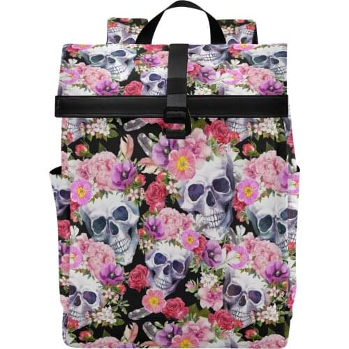 Backpack Men Skull Pink Rose Flower Flroal Laptop Backpack Casual Nylon Male Business Bag 15.6 Inch Computer Notebook Backpacks