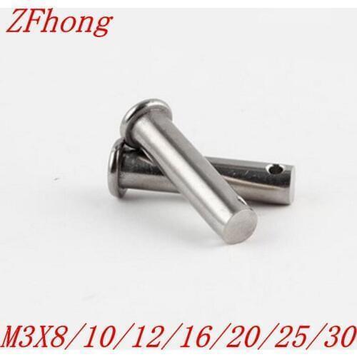 50pcs/lot m3*8/10/12/16/20/25/30 stainless steel clevis Pin with head Flat head cylindrical pin with hole
