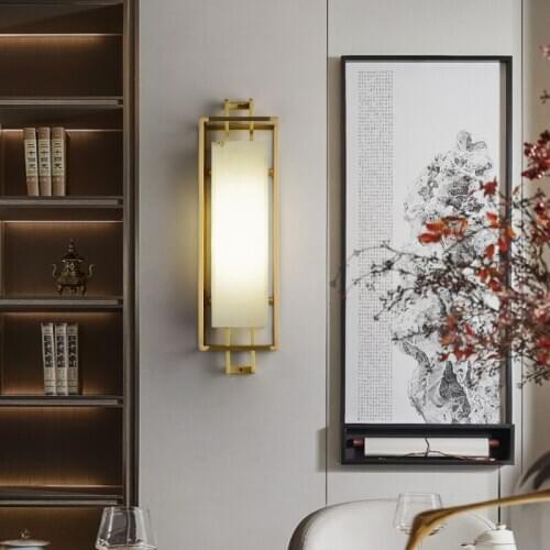 Modern new Chinese style wall lamp living room lamp Chinese style bedroom bedside lamp marble lamp wall lamp
