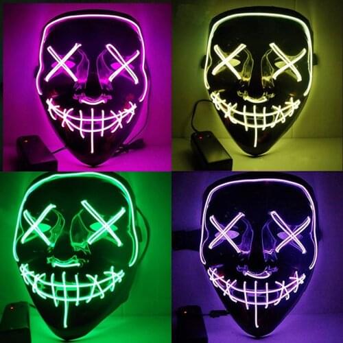 Scary Glowing Mask Halloween Cosplay LED Mask Face Light Up Masquerade Decor LED Power Mask Face Glow In Dark