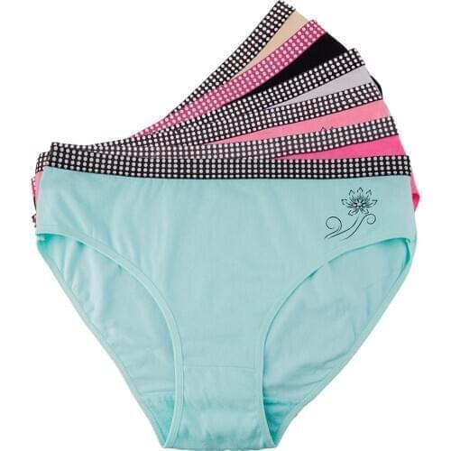 Sexy Womens Panties Plus Size Female Underwear Cotton Mid-rise Underpants Solid Color Ladies Briefs Floral Printed 3 Pcs/lot