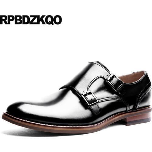 Pointed Toe European Black Double Monk Strap Dress Italy Metal Tip Italian Wedding Luxury Men Brown Genuine Leather Shoes Office
